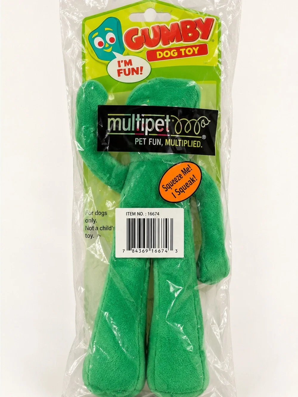 💚 NWT Multipet Gumby Plush Dog Toy – 9” – Green